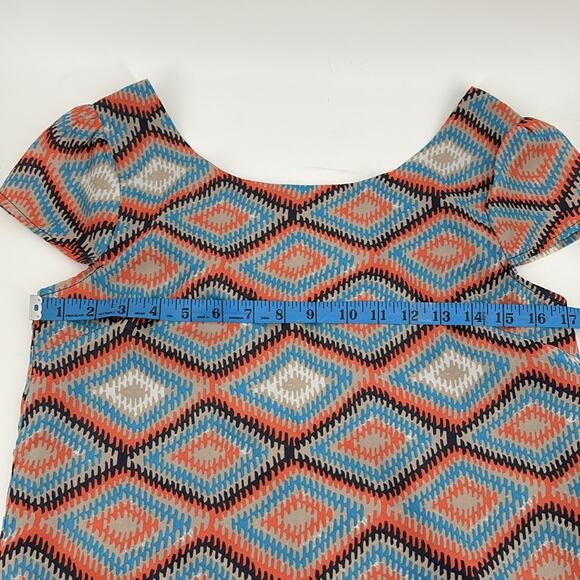 Paraella Womens Geometric Cap Sleeve Sheath Dress Size M Blue Coral Tan - Picture 8 of 15